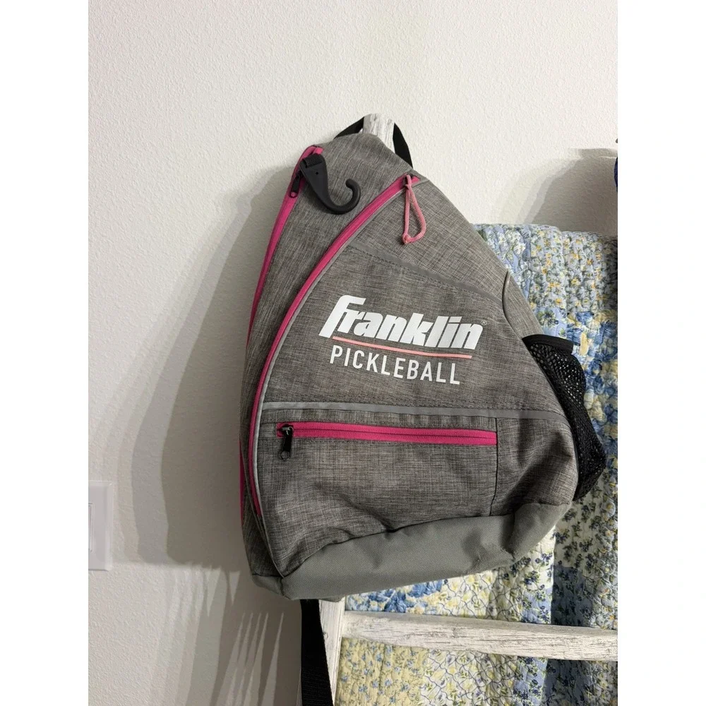 Franklin Pickleball Sling Bag Backpack, Gray with Pink Zippers